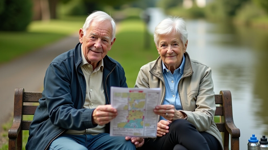 Older couple on bicycles preparing to start a multi-day cycling trip with packed panniers and water bottles