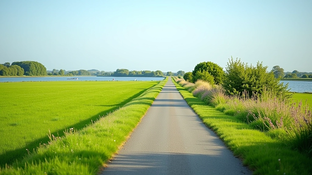 Scenic view of the Shannon Erne towpath in Leitrim with calm water and green banks in spring sunshine