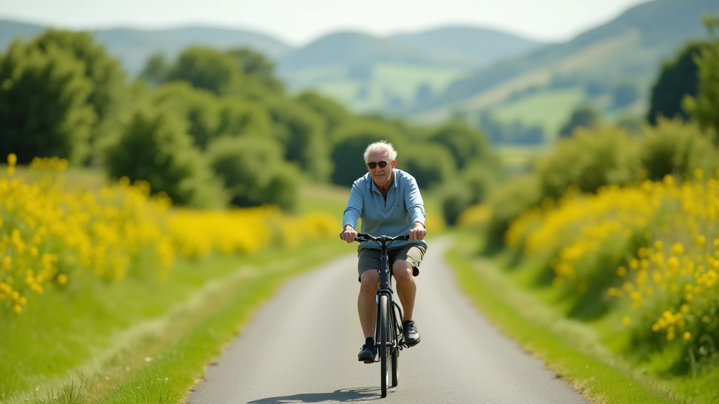 Mature cyclist enjoying the scenic Shannon Erne Blueway route in Leitrim